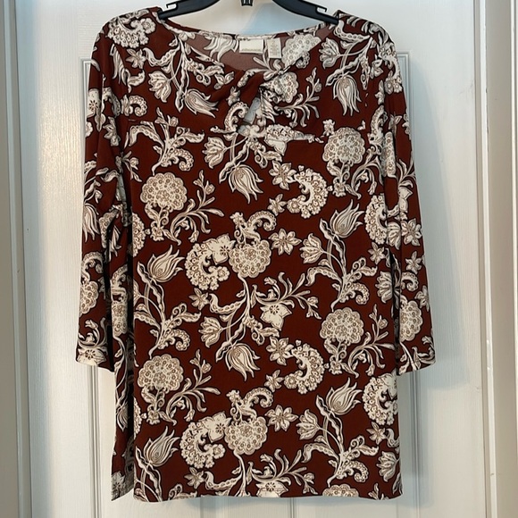 Chico’s brown, tan and white floral tunic - Size L - Chico’s Size 2 - Picture 1 of 6